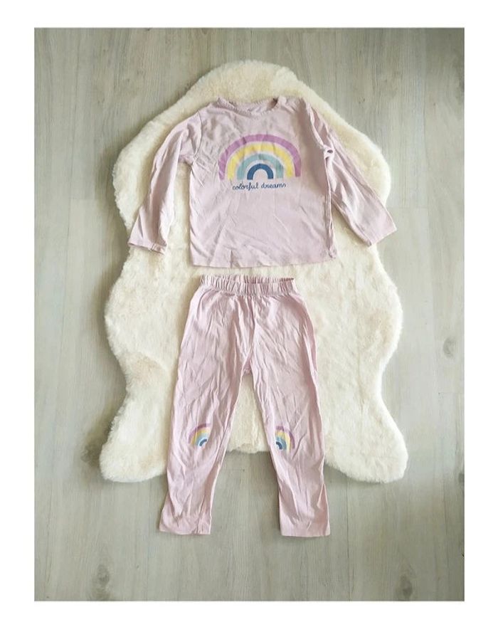 Pyjama 2 pièces coton rose arc-en-ciel Tex 36 mois fille doux léger imprimé enfant