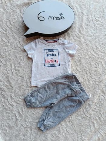 Ensemble (tee shirt manches courtes+jogging) Garçon 6 mois graine de champion football