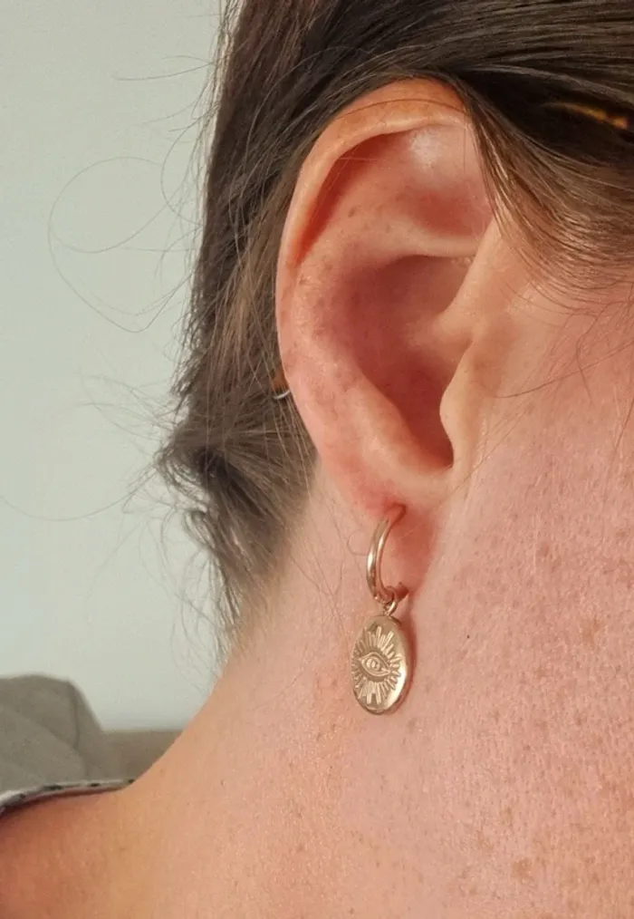 Boucles d'oreilles créoles rose gold œil yeux acier inoxydable - photo numéro 5