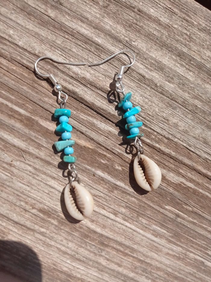 Boucles d'oreilles coquillages et turquoise