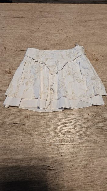 Jupe courte blanche avec broderie beige, ajustable, Pauline B, 4 ans, nickel