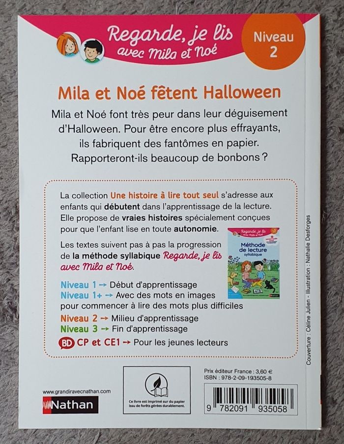 Livre "Mila et Noé fêtent Halloween" - Regarde, je lis avec Mila et Noé (CP Niveau 2) / Nathan - photo numéro 2