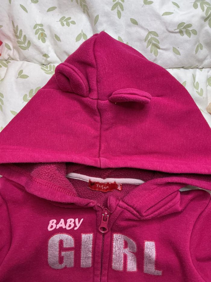 gilet zippé à capuche rose foncé 24 mois tissaia - photo numéro 4