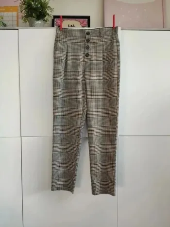 Zara pantalon à carreaux marron vert XS