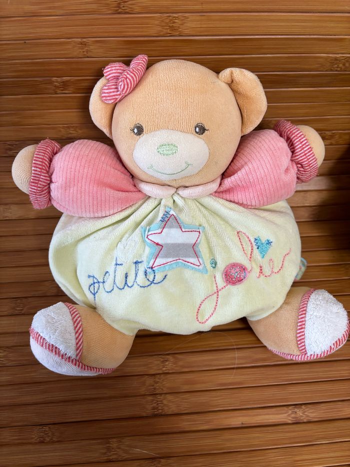 Doudou ours boule jaune rose petite jolie kaloo - photo numéro 2