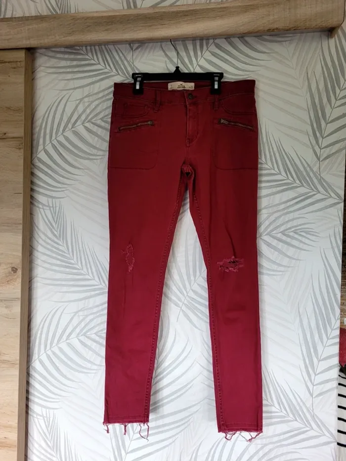 Pantalon hollister femme taille W28 , 38 bordeaux - photo numéro 2