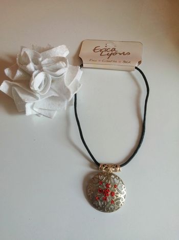 🌸Ras de cou cordon noir avec large pendentif doré /rouge 🌸