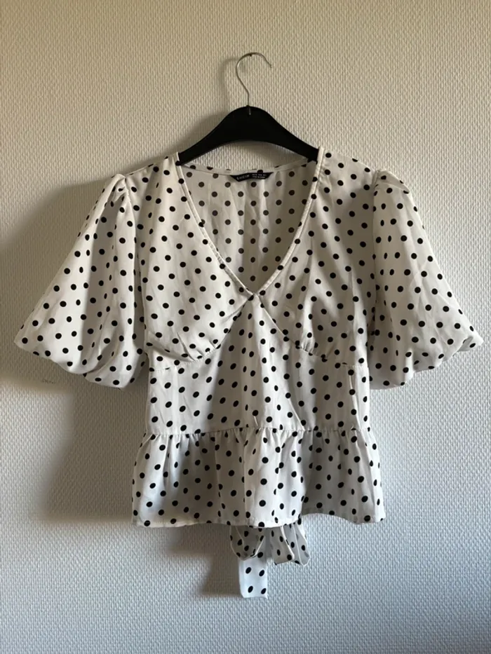 Blouse blanche à pois noirs - taille XS
