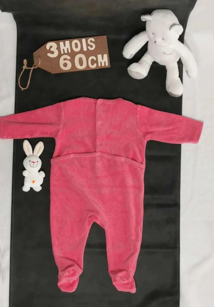 Pyjama 👣 velours rose kimbaloo 3 mois grenouillère - photo numéro 2