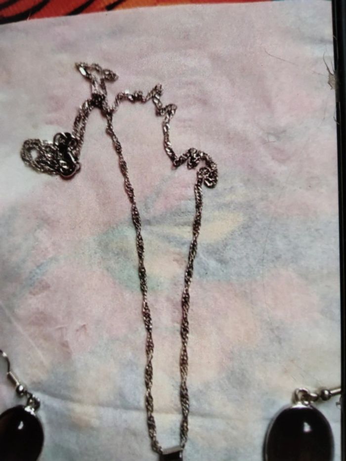 Pendentif pierre œil du tigre avec boucles d'oreilles - photo numéro 3