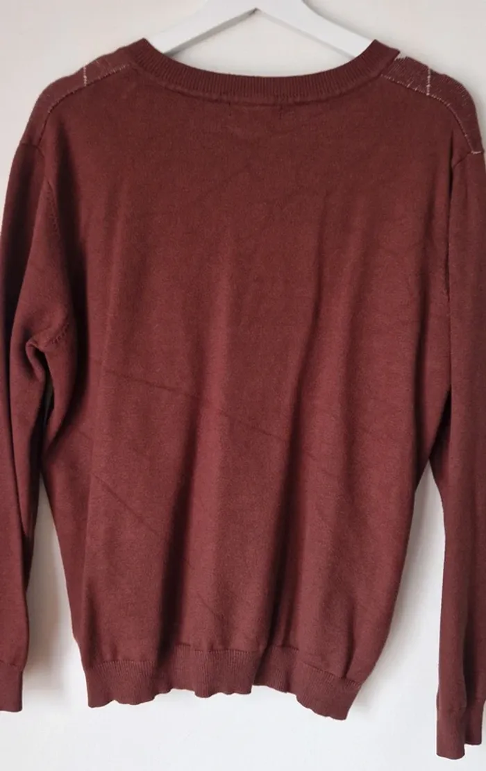 Pull col V marron/beige - photo numéro 3