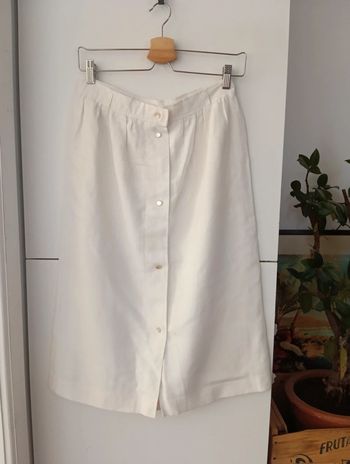 Jupe vintage boutonnée longueur midi blanc texturé polyester mélangé