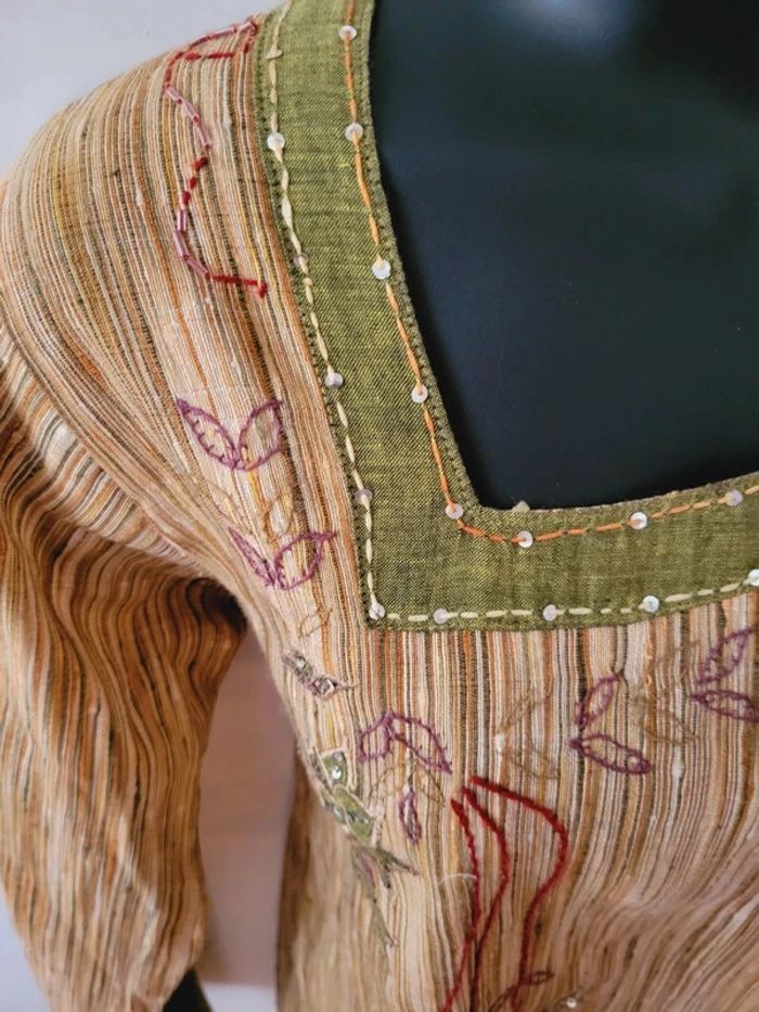 Robe tunique coton lin jute paillettes broderies M/38/10 - photo numéro 8