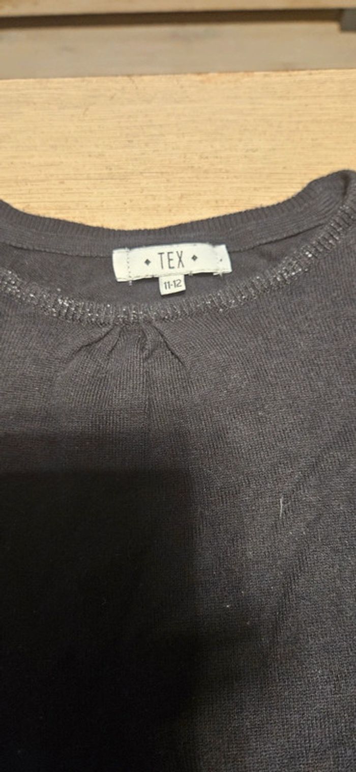Pull noir léger à manches longues et bord brillant, Tex 11/12 ans, nickel - photo numéro 6
