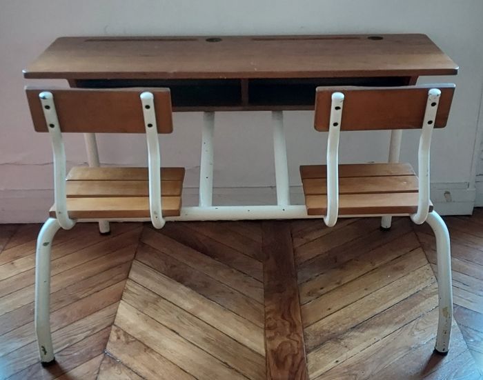 Double pupitre d'écolier vintage - photo numéro 3