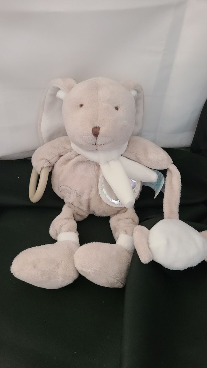 Doudou lapin beige gris blanc Bonbon miroir BABY NAT - photo numéro 3