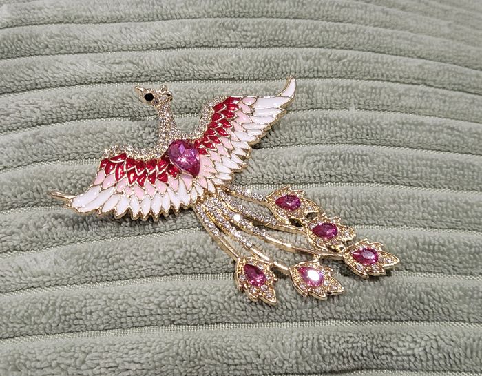 BROCHE PHENIX ROSE CLAIR STRASS ! NEUF !