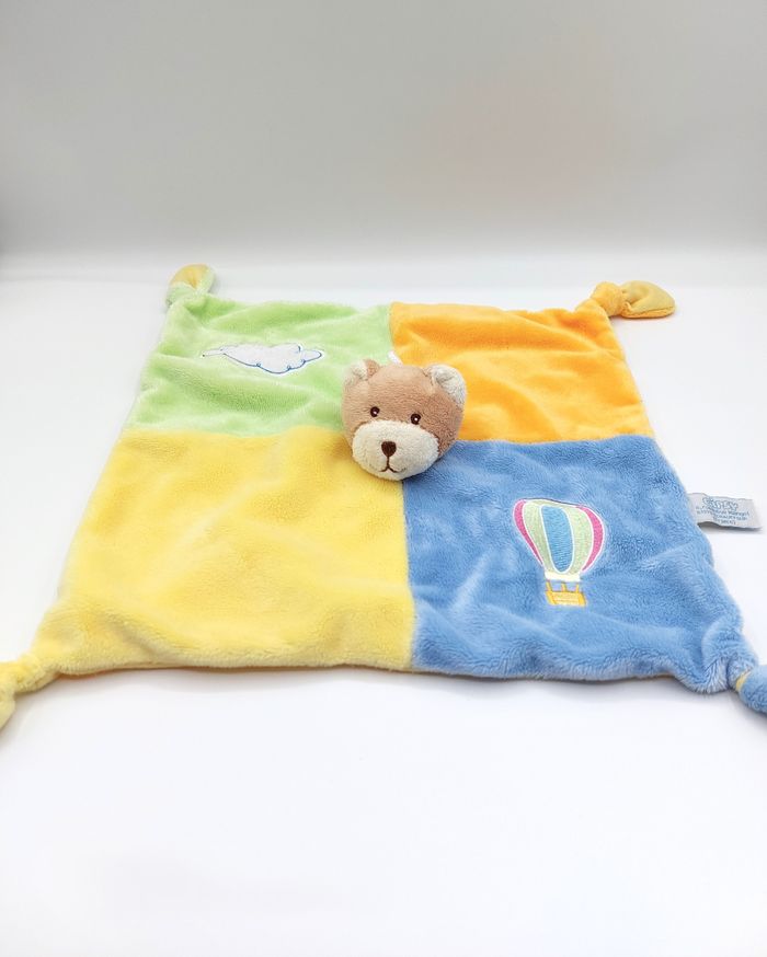 Doudou plat ours beige vert jaune orange bleu GIPSY montgolfière nuage 4 nouettes - photo numéro 2