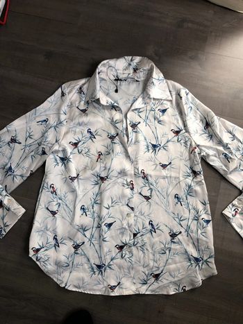 Chemise en satin Zara taille S imprimé petits oiseaux et bambous