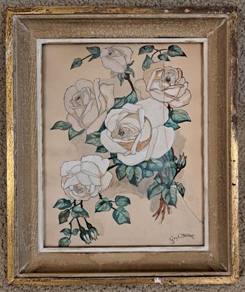 🖼 Tableau encadré dessin de roses signé Guy Chouvet