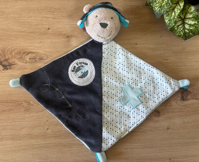 Neuf doudou plat ours aviateur bon voyage sauthon - photo numéro 2