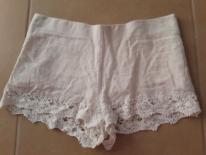 Short beige lin femme M ZARA TBE