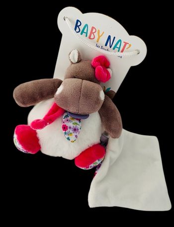 ❤️ 13cm Doudou Boule Hippopotame Zoé Zoe Blanc Rose Fleurs Baby Nat Babynat