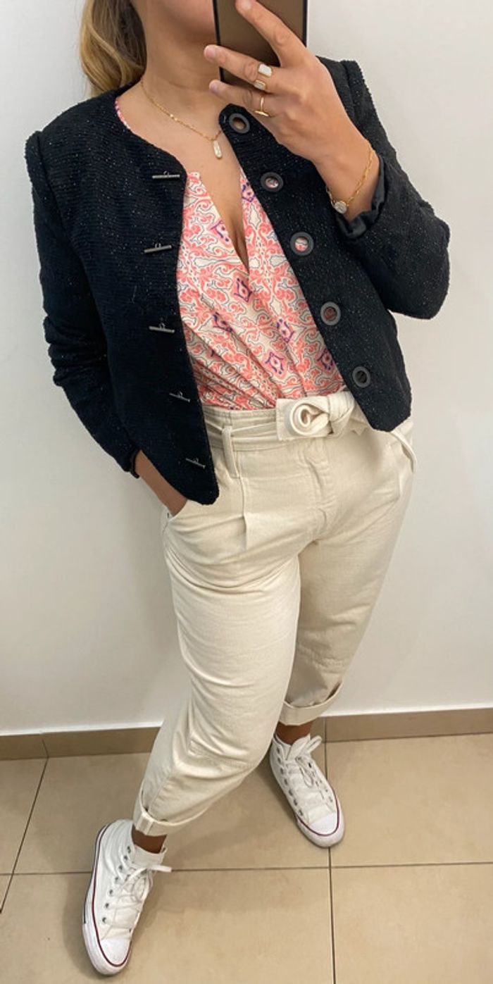 Superbe Veste Légère Courte Style Tweed Taille S - photo numéro 3