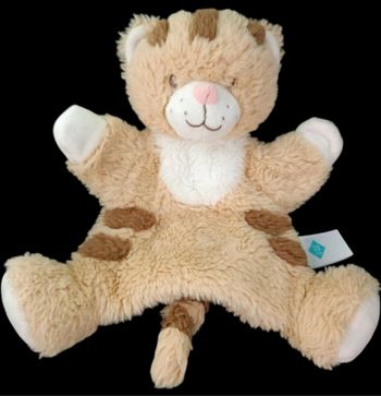 ❤️B1174 Doudou Plat MARIONNETTE TEX BABY Chat Cat Beige Marron