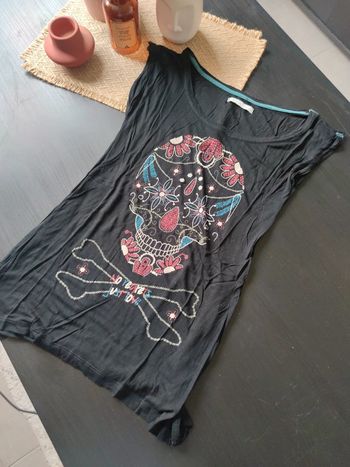 Tee shirt noir motif tête de mort mexicaine