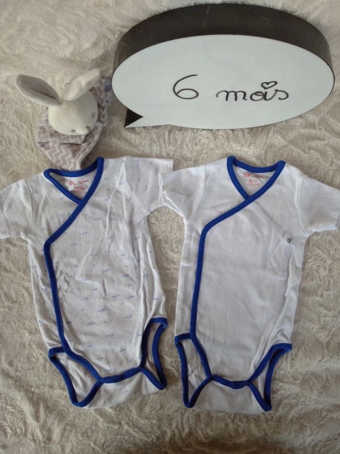 Lot de 2 bodies croisés manches courtes Mixte 6 mois souris Dpam 100% coton - photo numéro 2