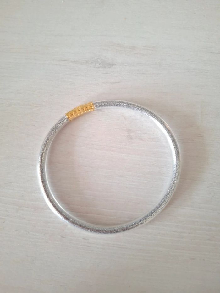 Bracelet jonc bouddhiste tibetain plastique brillant pailleté argentée - photo numéro 3
