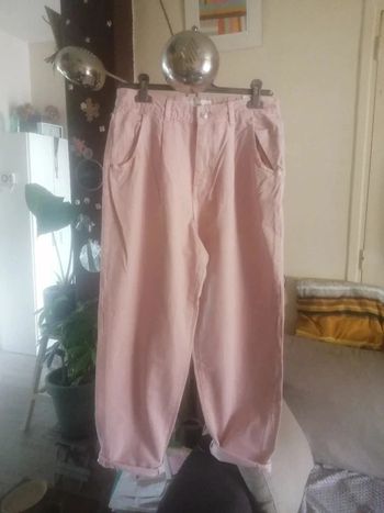 🌸Jean rose pâle Taille Haute paper bag balloon Tendance 2023 Taille 40 "Mango" Neuf 🌸