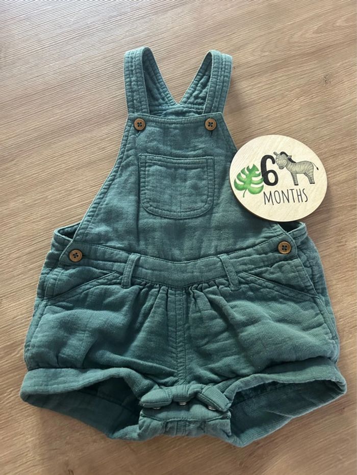 Salopette short verte gaze de coton