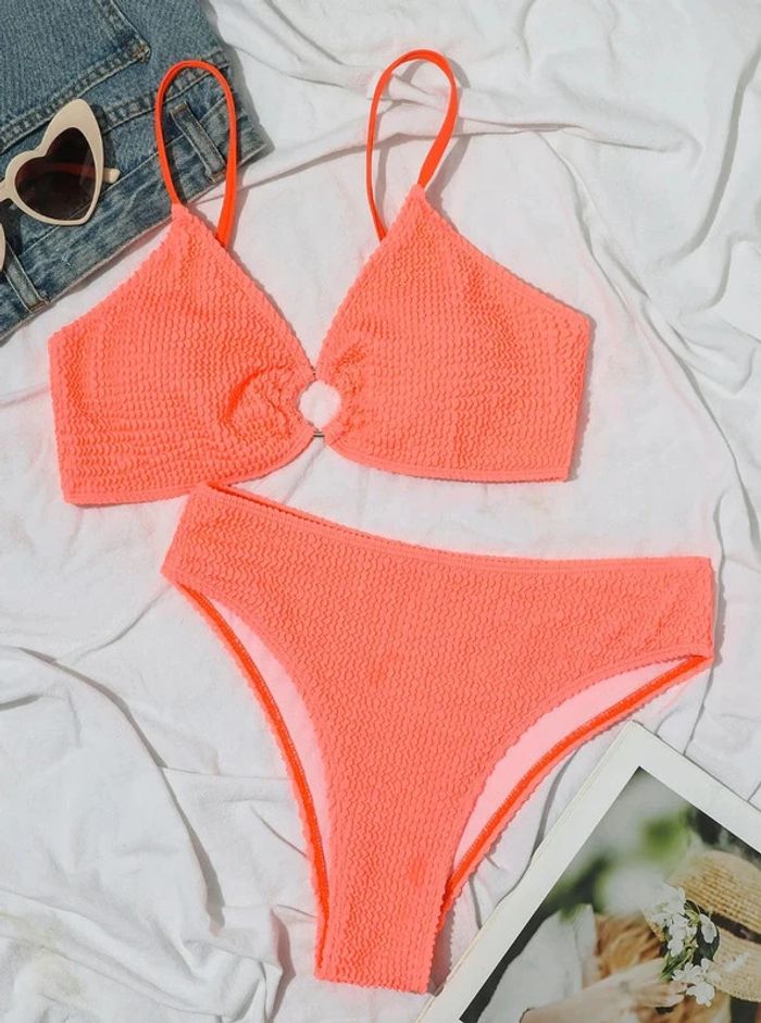 Maillot de bain texturé 2 pièces rose saumon Shein taille M - photo numéro 4