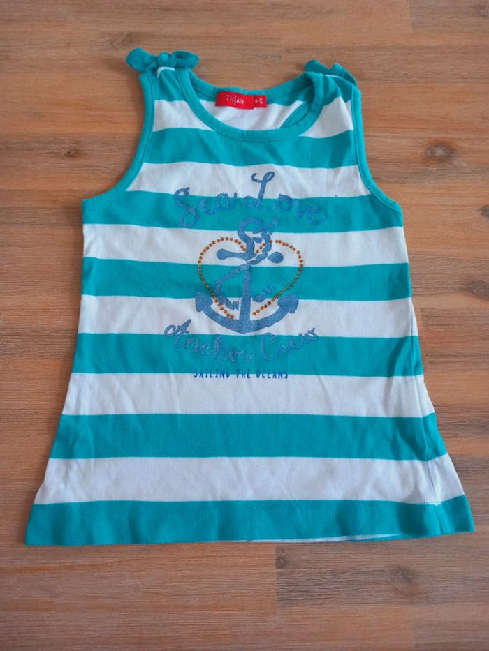 Débardeur rayé turquoise et blanc Tissaia – 5 ans