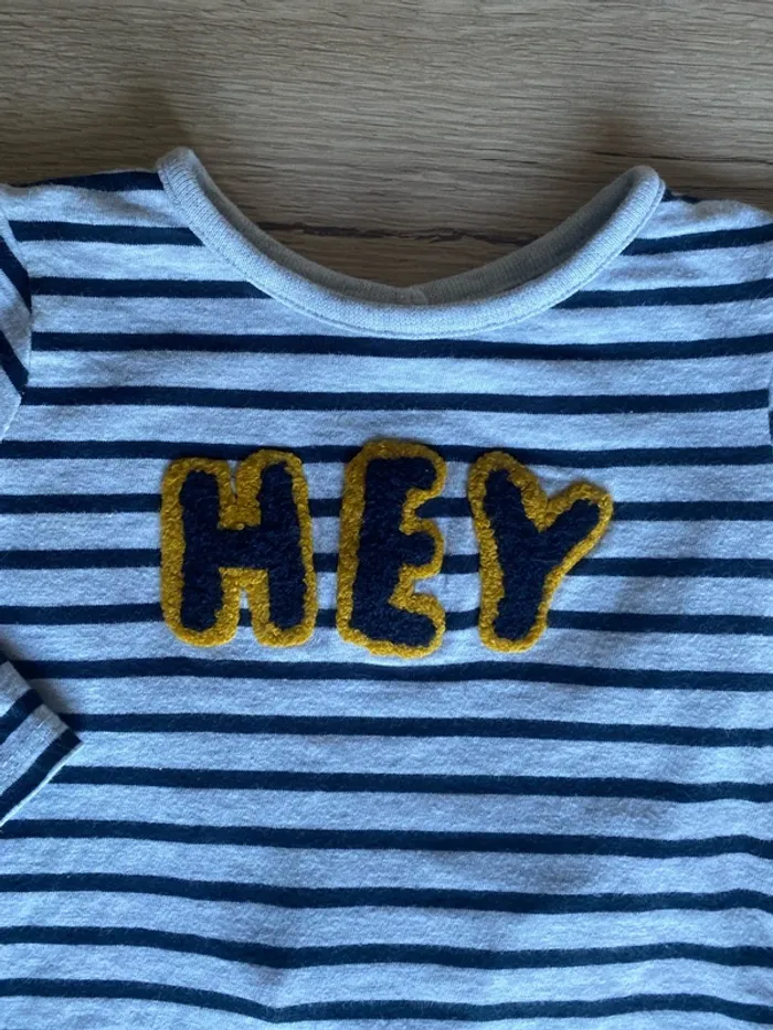 Tee-shirt manche longue rayé gris bleu foncé bébé garçon 6 mois Kiabi - photo numéro 2