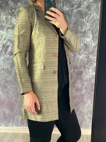 Veste longue chic rayée bronze