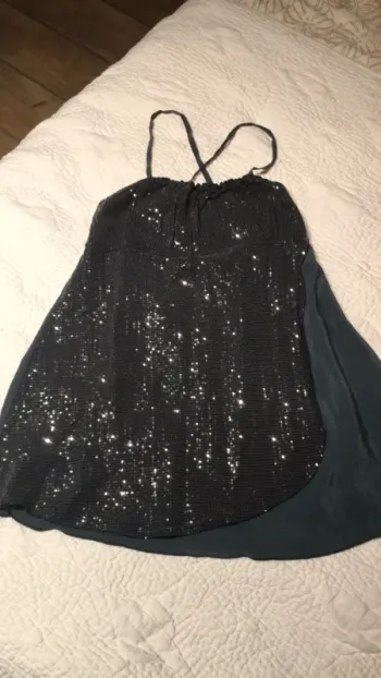 Haut brillant soie bleu