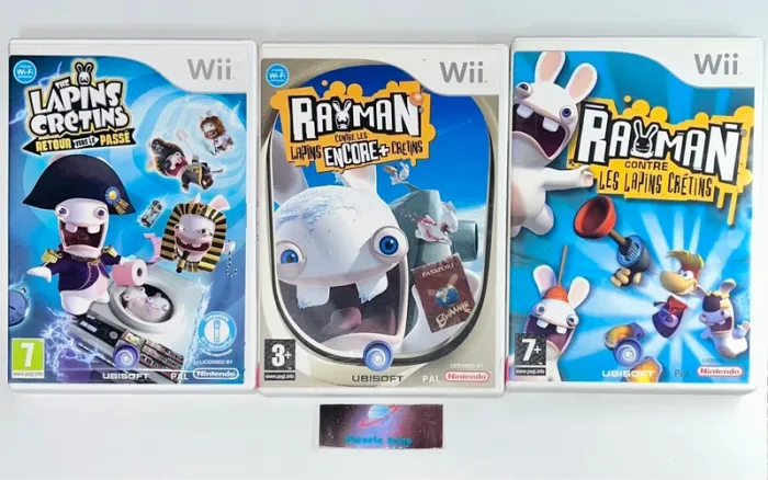 3 Jeux The Lapins Cretins Retour vers le passé/Rayman - Nintendo Wii  VF PAL