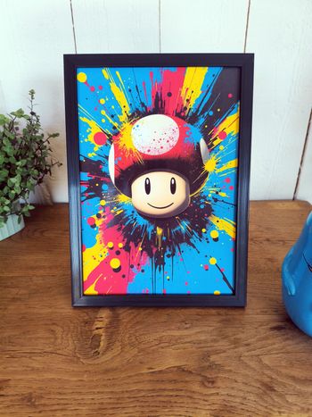 Affiche poster A4 (21×29,7 cm) champignon Mario pop art coloré déco murale gaming chambre