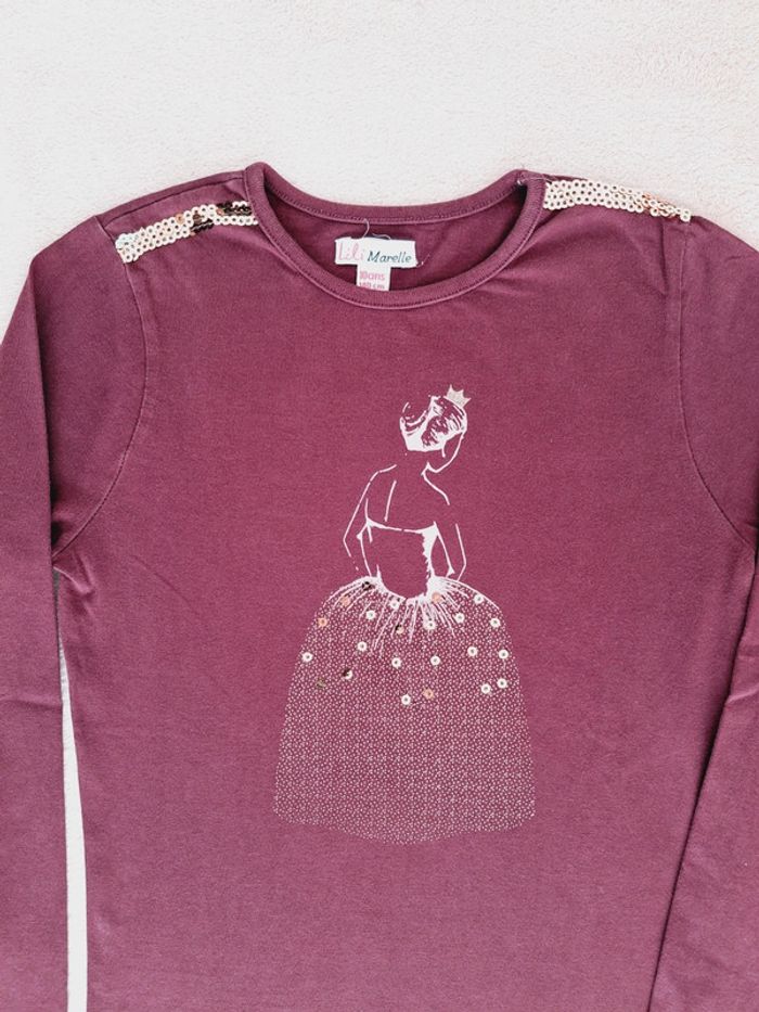 T-shirt manches longues Marese 10 ans violet prune motif danseuse avec sequins - photo numéro 2