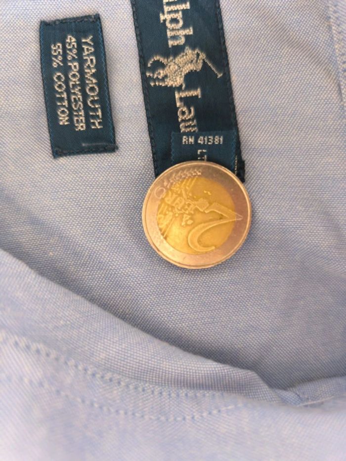 Chemise unie - Ralph Lauren - Yarmouth - Logo brodé premium - Bleu clair - Taille M - photo numéro 9