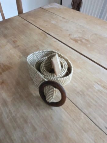🌾 Ceinture en raphia tressé – boucle en bois naturel – style bohème / ethnique – 100 cm