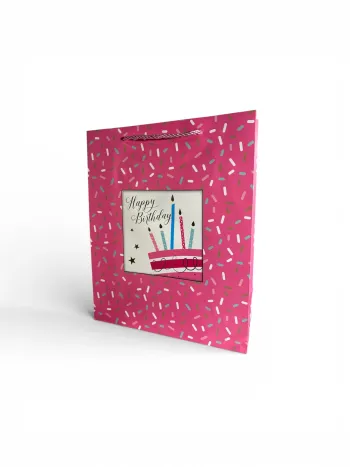 Sac cadeau joyeux anniversaire motif gâteau confetti rose 26 x 32 x 10 cm Neuf
