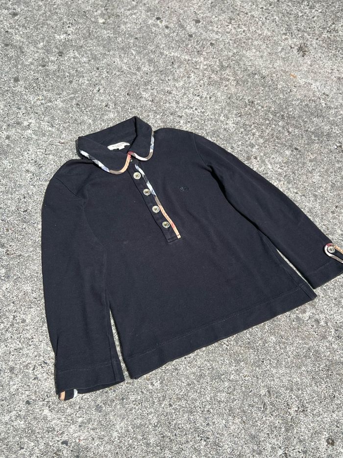 Top, t-shirt Burberry Polo manche longue pour femme Noir logo brodé - Taille XS