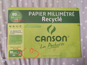 9 feuilles de papier millimétré recyclé canson 80g/M2 A4 21x29,7cm  Réduction jusqu'à -70%