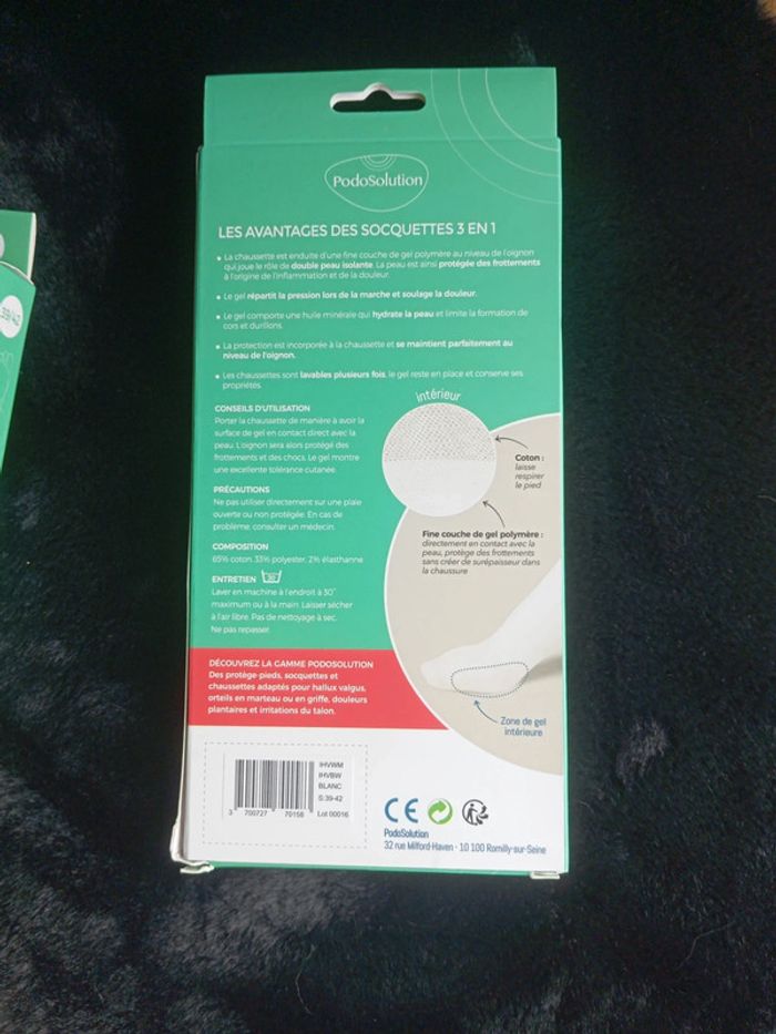 Paire de Socquettes 3en1 Neuve pour Hallux Valgus avec Gel intégré pour du confort blanches 39/42 - photo numéro 5