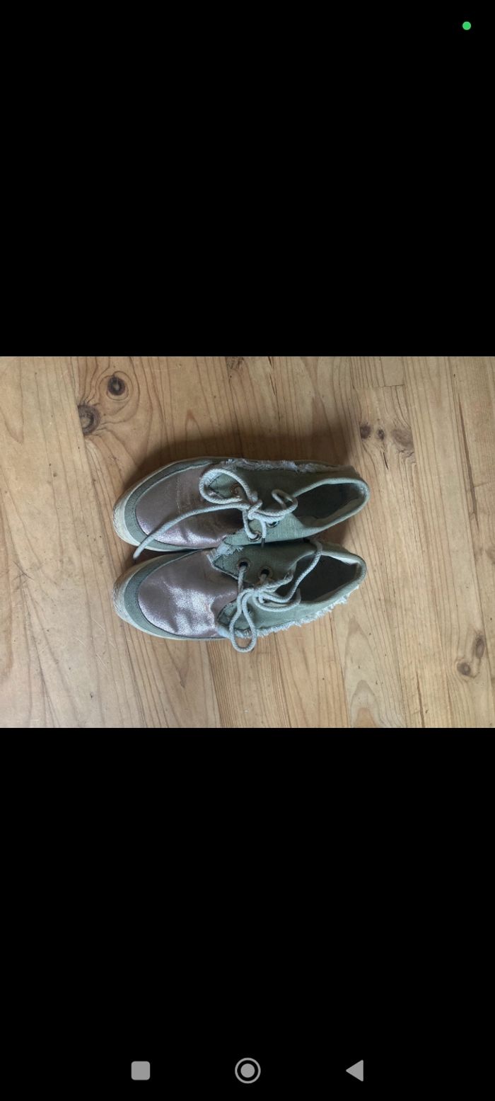 Chaussures baskets Armistice taille 38 vert kaki doré bronze a lacets - photo numéro 3