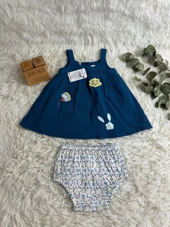 Robe gaze de coton et bloomer Marese taille 6 mois